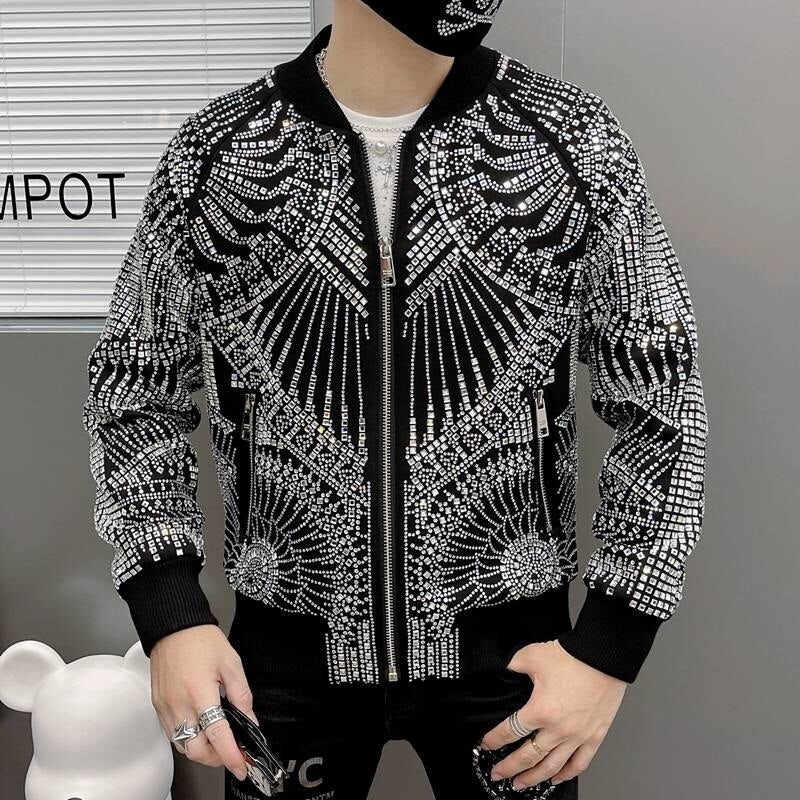 High - end Retro Abstract Print Polyester Fashionable Bomber Jacket