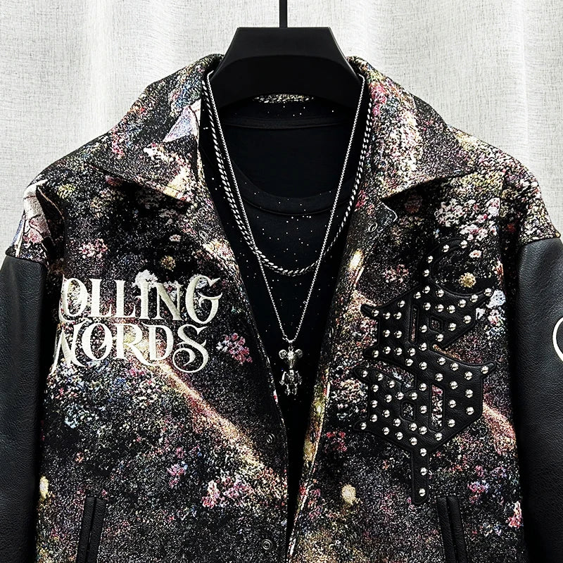 Stylish Abstract Embroidery Letter Spliced Casual Jacket for Fashion Lovers