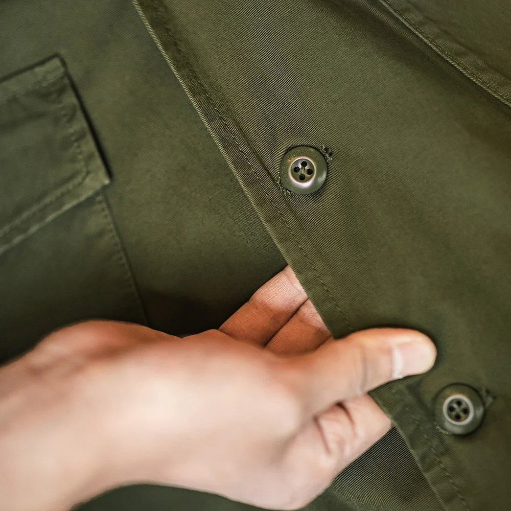 High - Quality Vintage Solid Green Loose - Fit Cotton Shirt