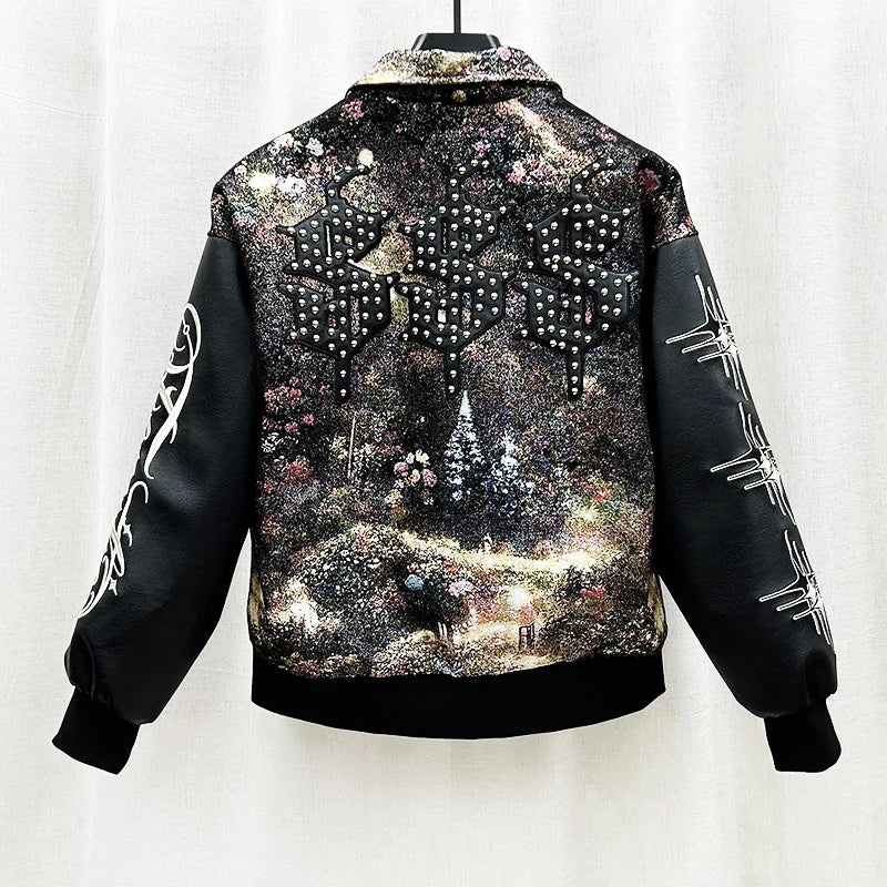Stylish Abstract Embroidery Letter Spliced Casual Jacket for Fashion Lovers