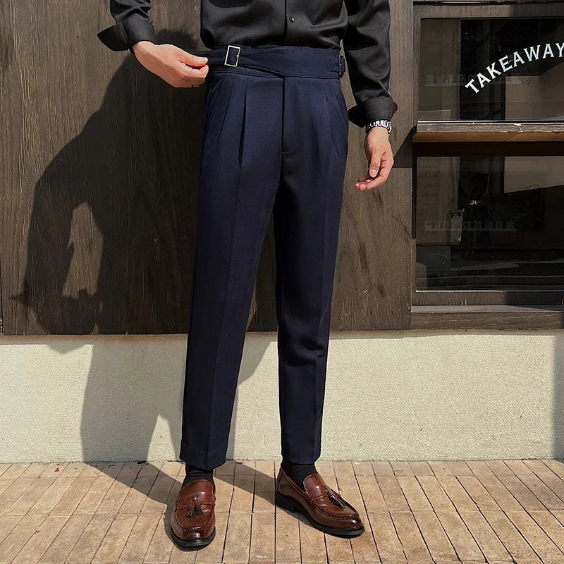 Solid Color High-Waisted Double-Blade Tailored Women's Trousers