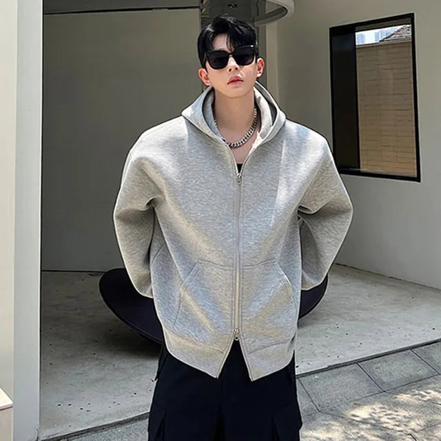 Cozy Solid Double - Head Zipper Hooded Casual Jacket for All - Day Warmth