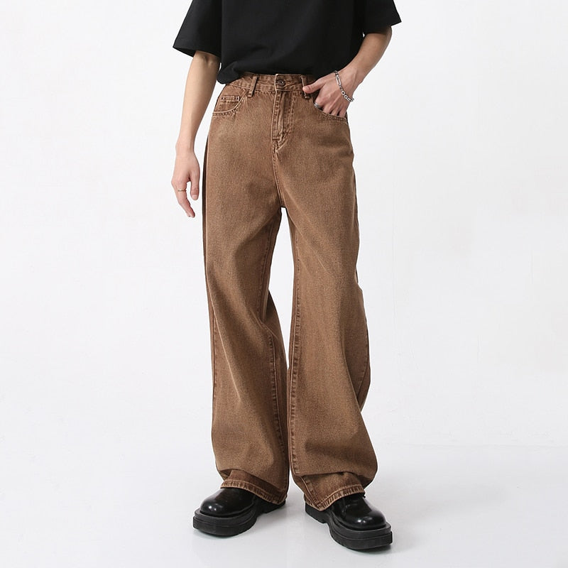 Soft and Durable Butter Brown Straight-Leg Casual Denim Jeans