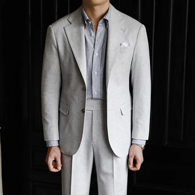 Stylish Solid Gray Single-Breasted Polyester Skinny Fit Suit