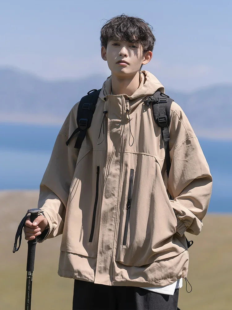 High - Quality Solid - Pattern Waterproof Hooded Breathable Casual Jacket for All - Weather Use