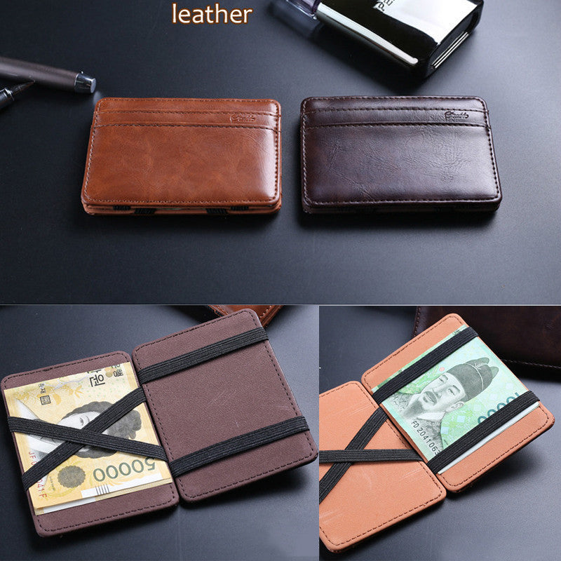 Minimalist PU Leather Rubber Strap Money Clips Wallets For Men