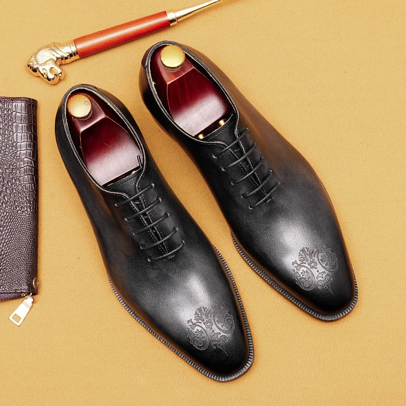 Exquisite Luxury Royal Style Embossed Genuine Leather Men's Dress Shoes