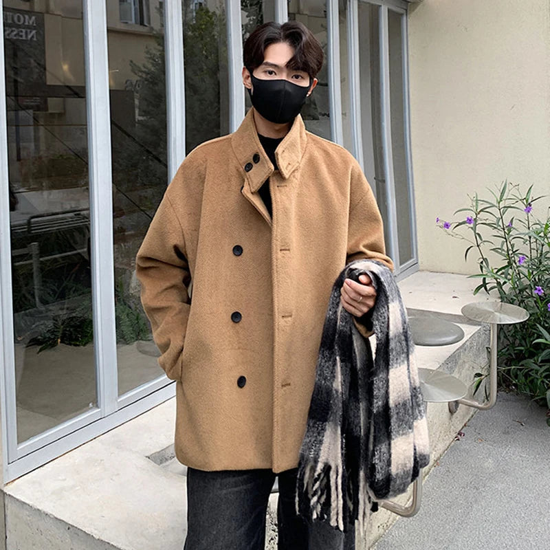 Stylish Solid Woolen Stand - Collar Loose - Fitting Winter Jacket for Ultimate Comfort