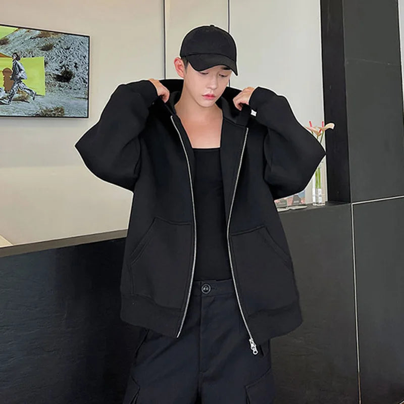Cozy Solid Double - Head Zipper Hooded Casual Jacket for All - Day Warmth