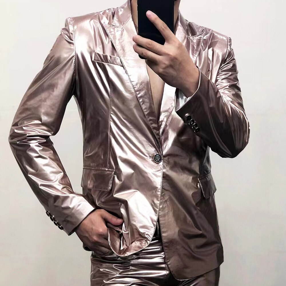 Colorful Spring Reflective Solid Polyester Slim-Fit Blazer