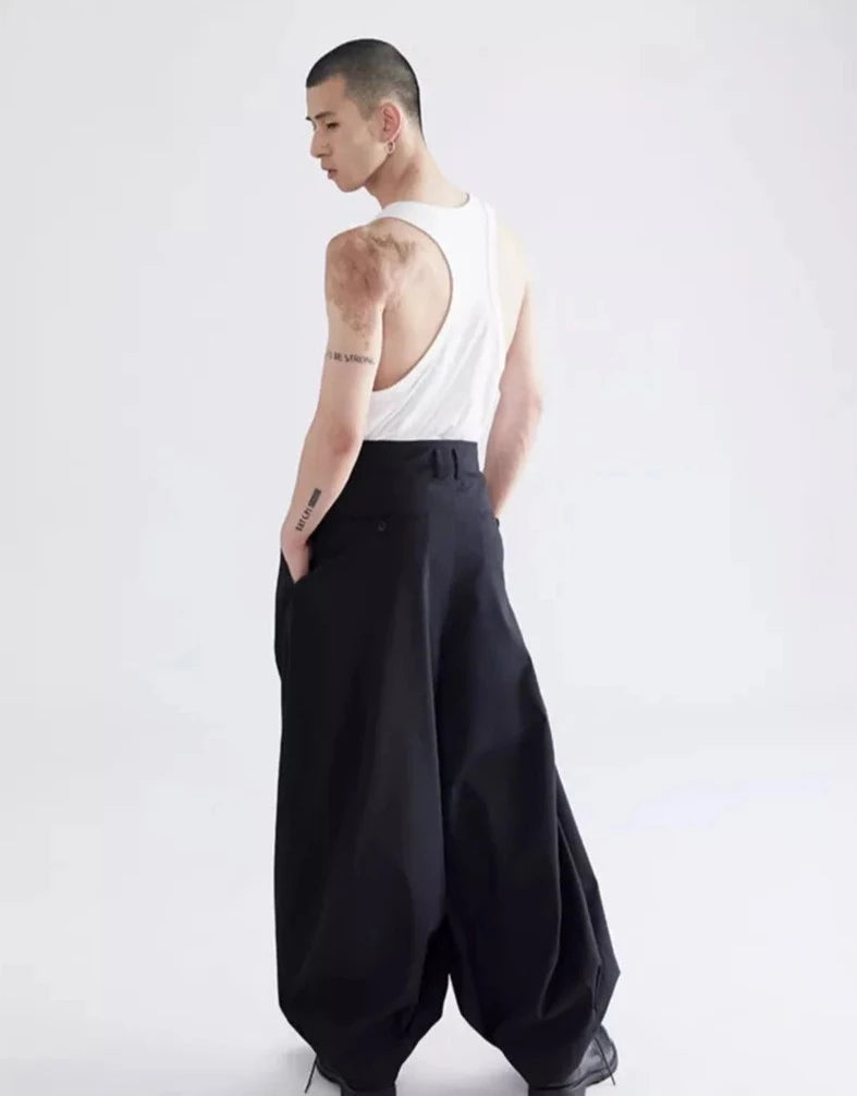 Stylish Loose-Fitting Casual Black Lantern-Style Wide Leg Baggy Trousers