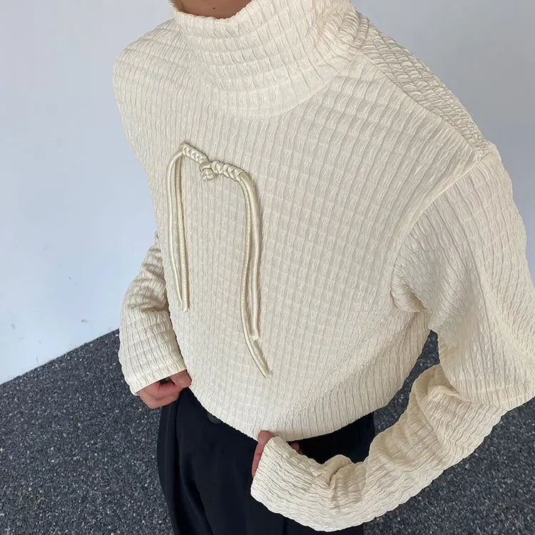 Casual Solid Plaid Textured Long - Sleeve Turtleneck Sweater for All Seasons