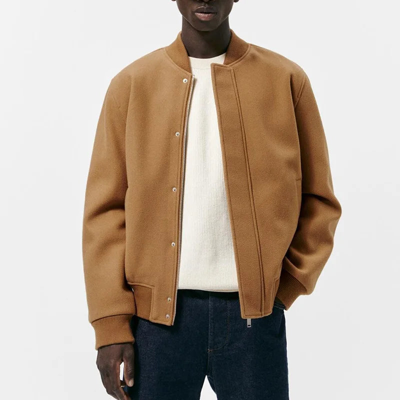 Stylish Casual Solid Pattern Single-Breasted Woolen Jacket for Everyday Wear