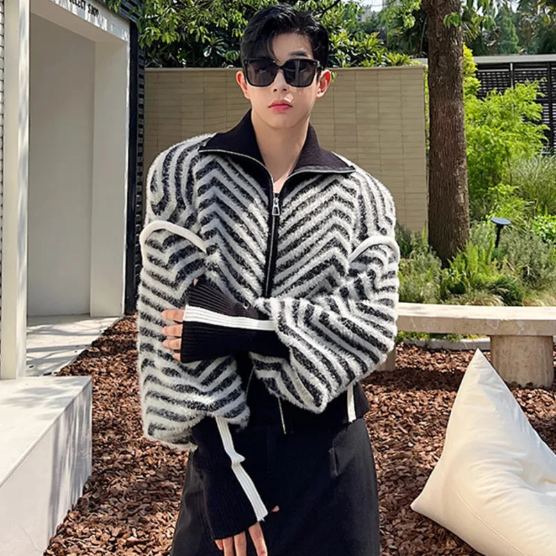 Stylish Casual Knitted Jacket with Stripe Contrast