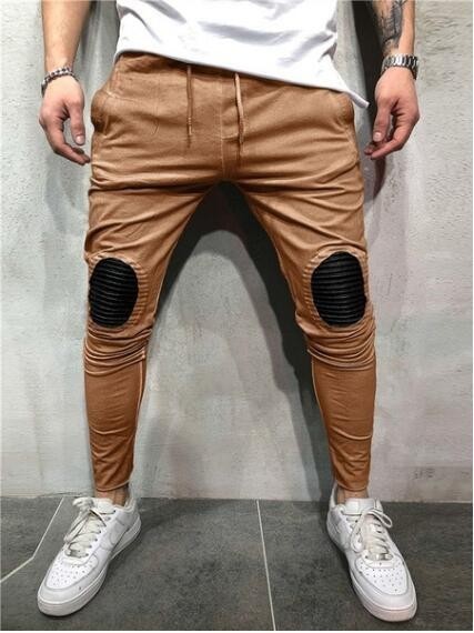 Men's Streetwear Oval Patched Knee Drawstring Full - Length Jogger - Style Pants