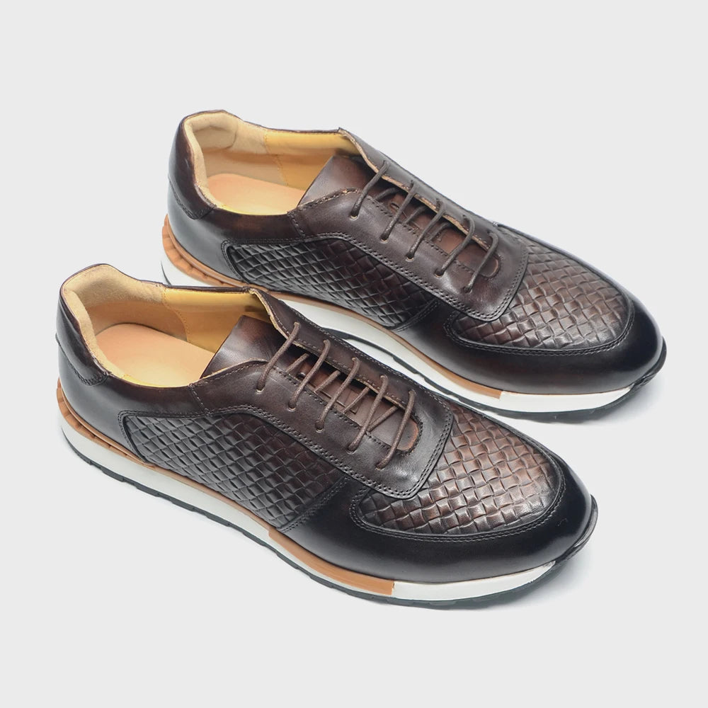 Stylish and High - Quality Genuine Leather Shoes with Woven Pattern Design