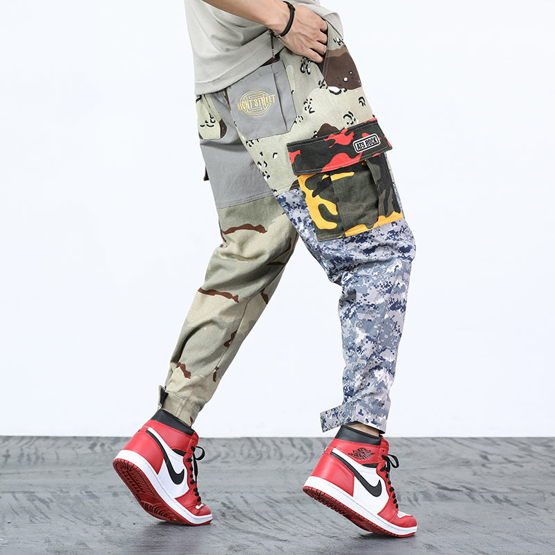 Men's Tactical Cargo Pants with Mix Camouflage Pattern Patchwork