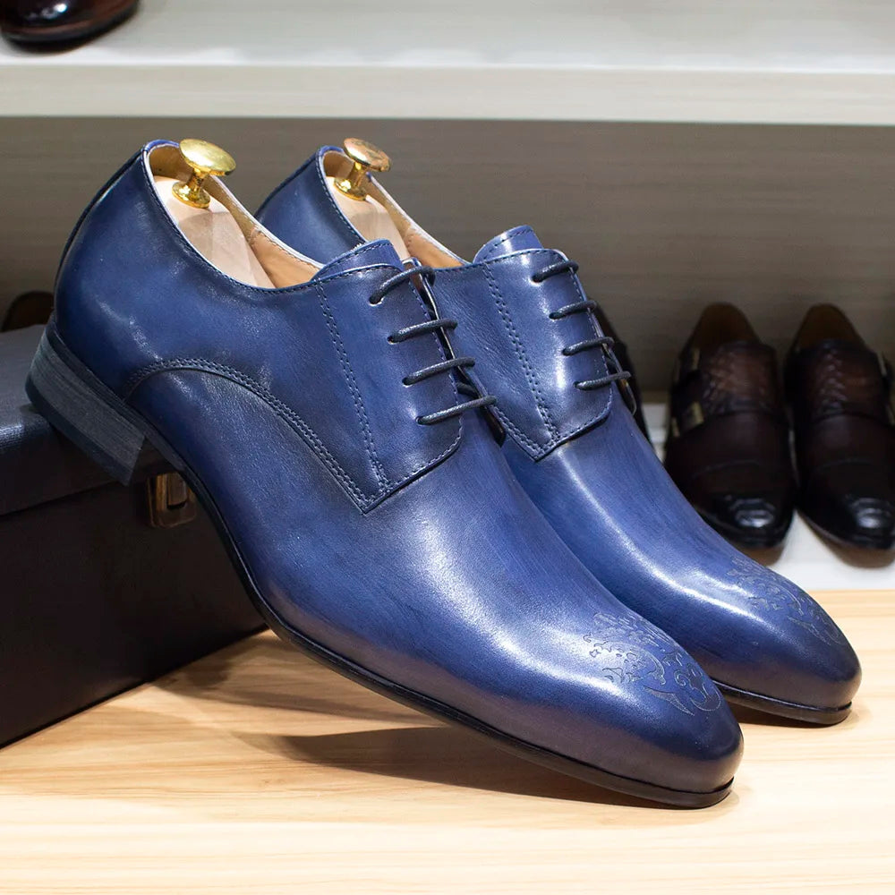 Authentic Leather Pointed-Toe Lace-Up Oxford Style Men's Dress Shoes