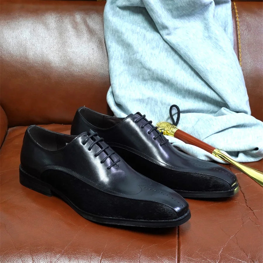 Luxurious Handmade Genuine Leather Fluff Lace - Up Shoes