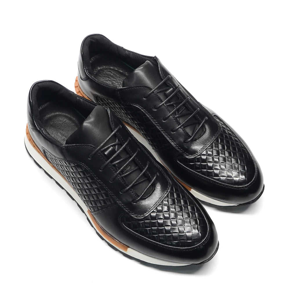Stylish and High - Quality Genuine Leather Shoes with Woven Pattern Design