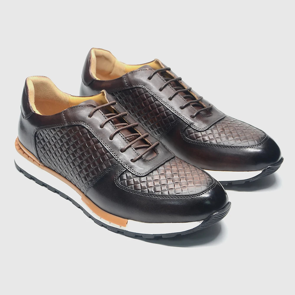 Stylish and High - Quality Genuine Leather Shoes with Woven Pattern Design