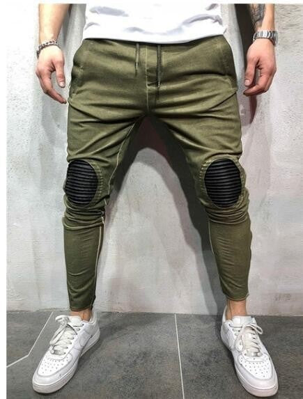 Men's Streetwear Oval Patched Knee Drawstring Full - Length Jogger - Style Pants