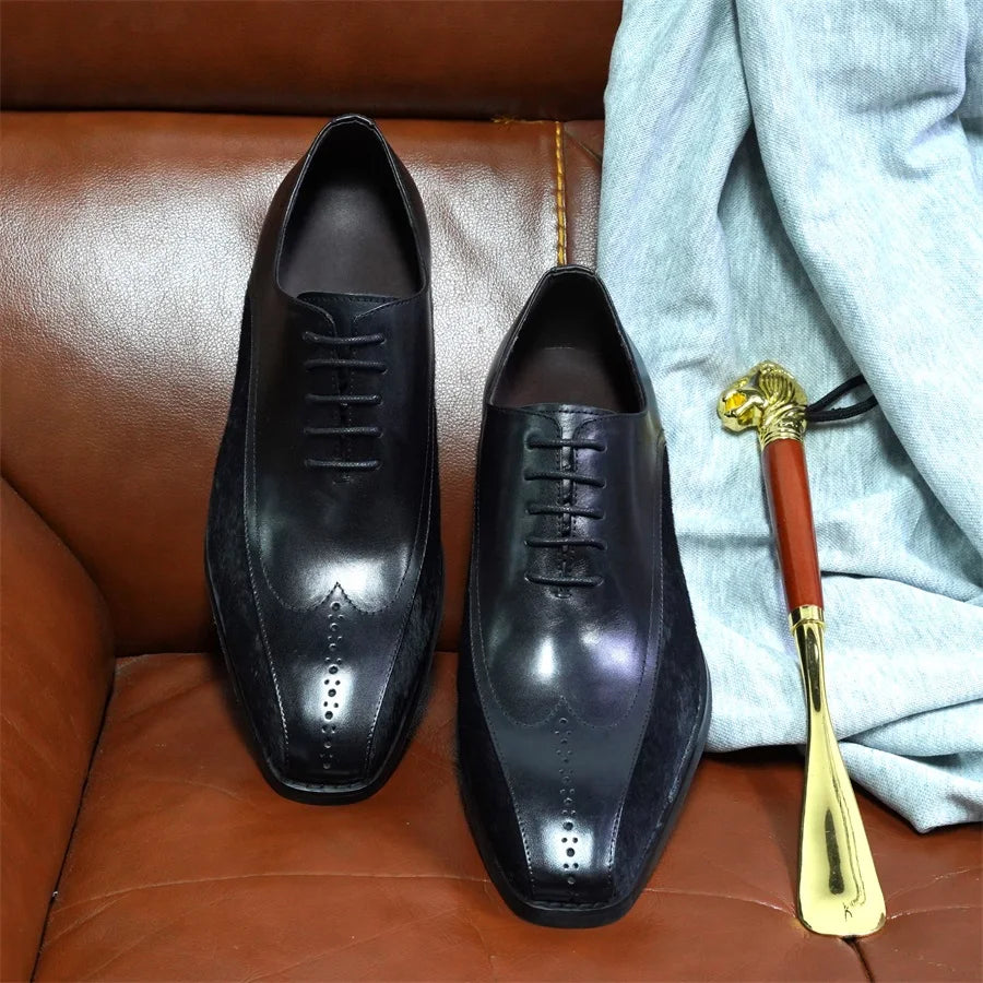 Luxurious Handmade Genuine Leather Fluff Lace - Up Shoes