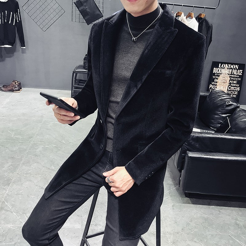 Men's Single-Breasted Wool Blend Outer Coat with English Style Design