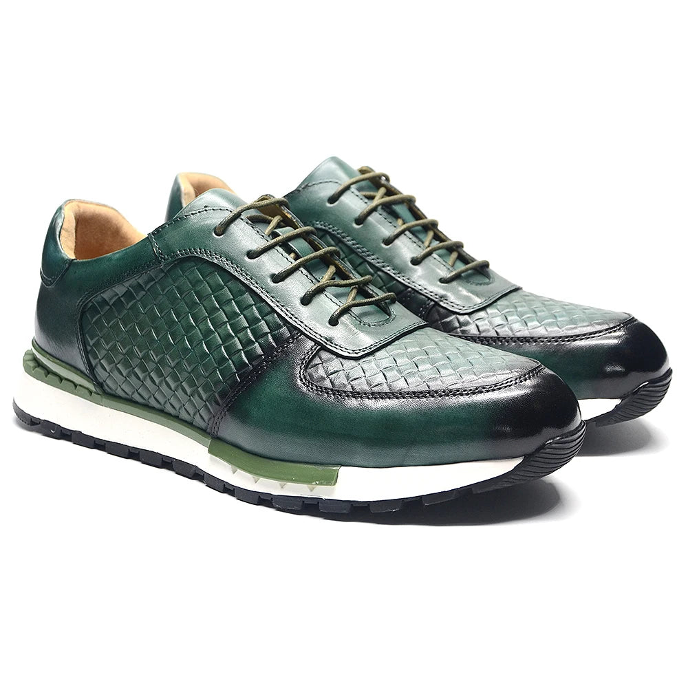 Stylish and High - Quality Genuine Leather Shoes with Woven Pattern Design