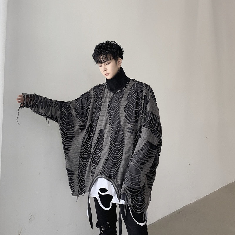 Men's Oversize Double - Layered Hollow - Out Casual Streetwear Loose Pullover