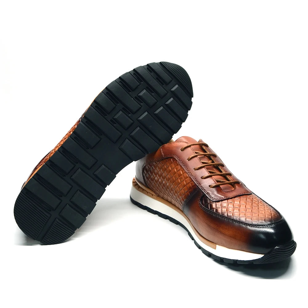 Stylish and High - Quality Genuine Leather Shoes with Woven Pattern Design