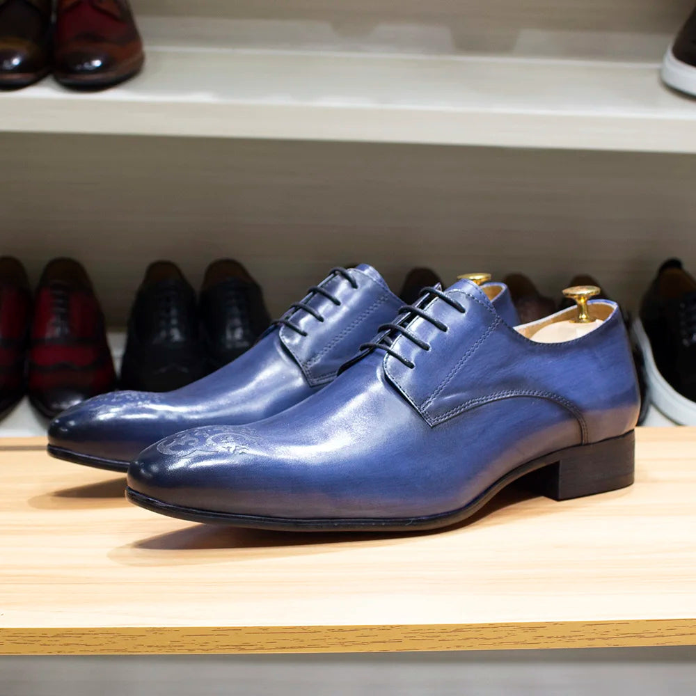 Authentic Leather Pointed-Toe Lace-Up Oxford Style Men's Dress Shoes