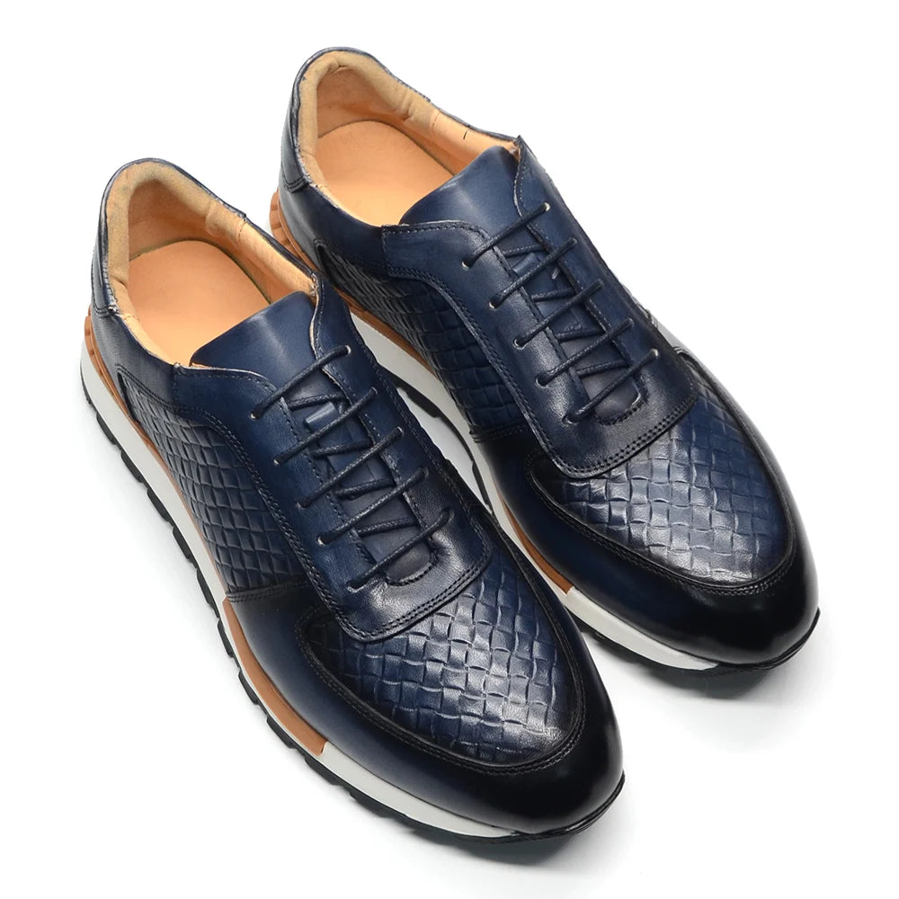 Stylish and High - Quality Genuine Leather Shoes with Woven Pattern Design
