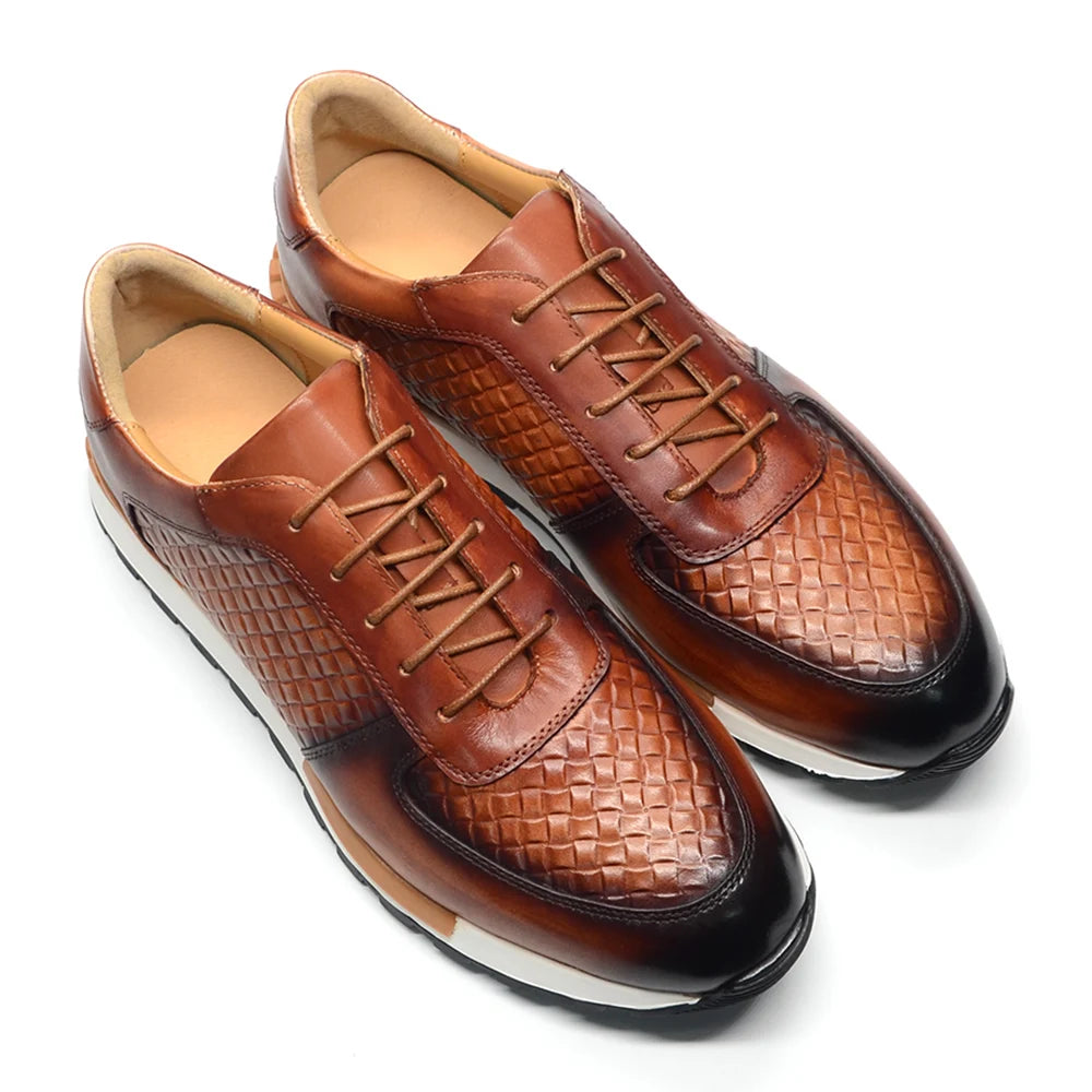 Stylish and High - Quality Genuine Leather Shoes with Woven Pattern Design