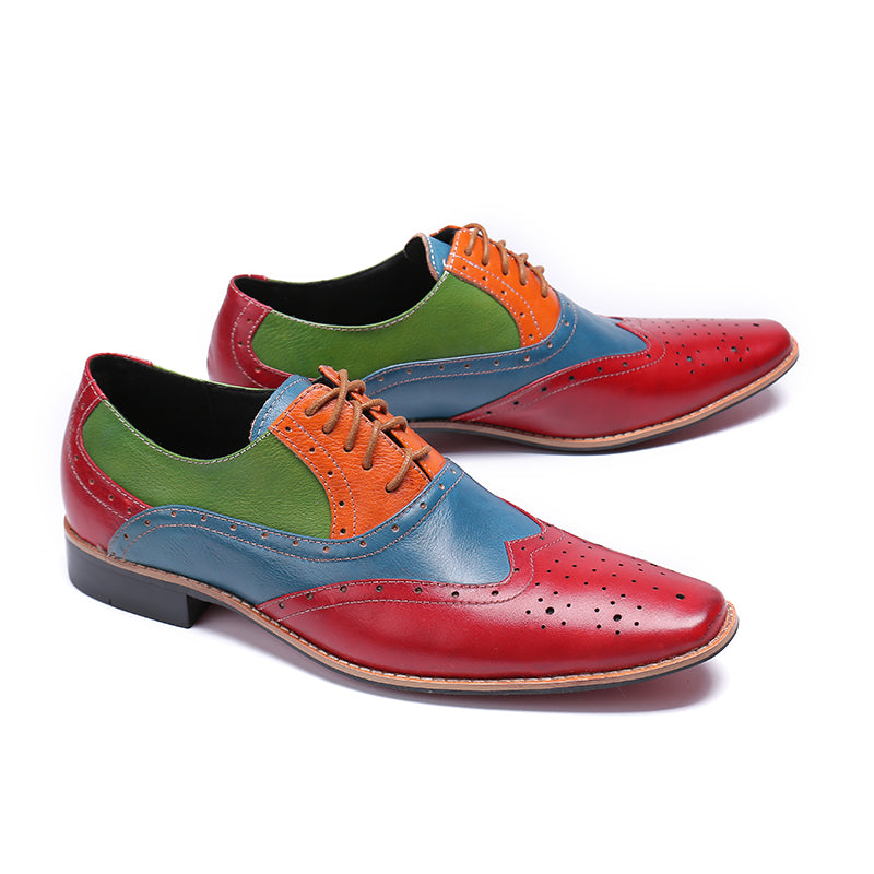Stylish Men's Mixed Multi - Colored Perforated Oxford Wingtip Dress Shoes