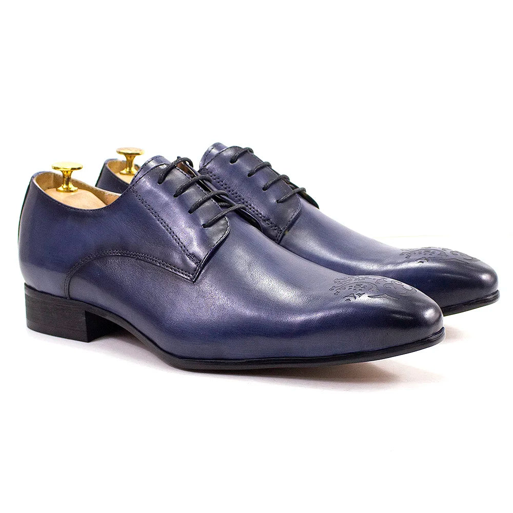 Authentic Leather Pointed-Toe Lace-Up Oxford Style Men's Dress Shoes