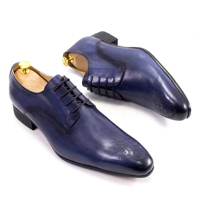 Authentic Leather Pointed-Toe Lace-Up Oxford Style Men's Dress Shoes