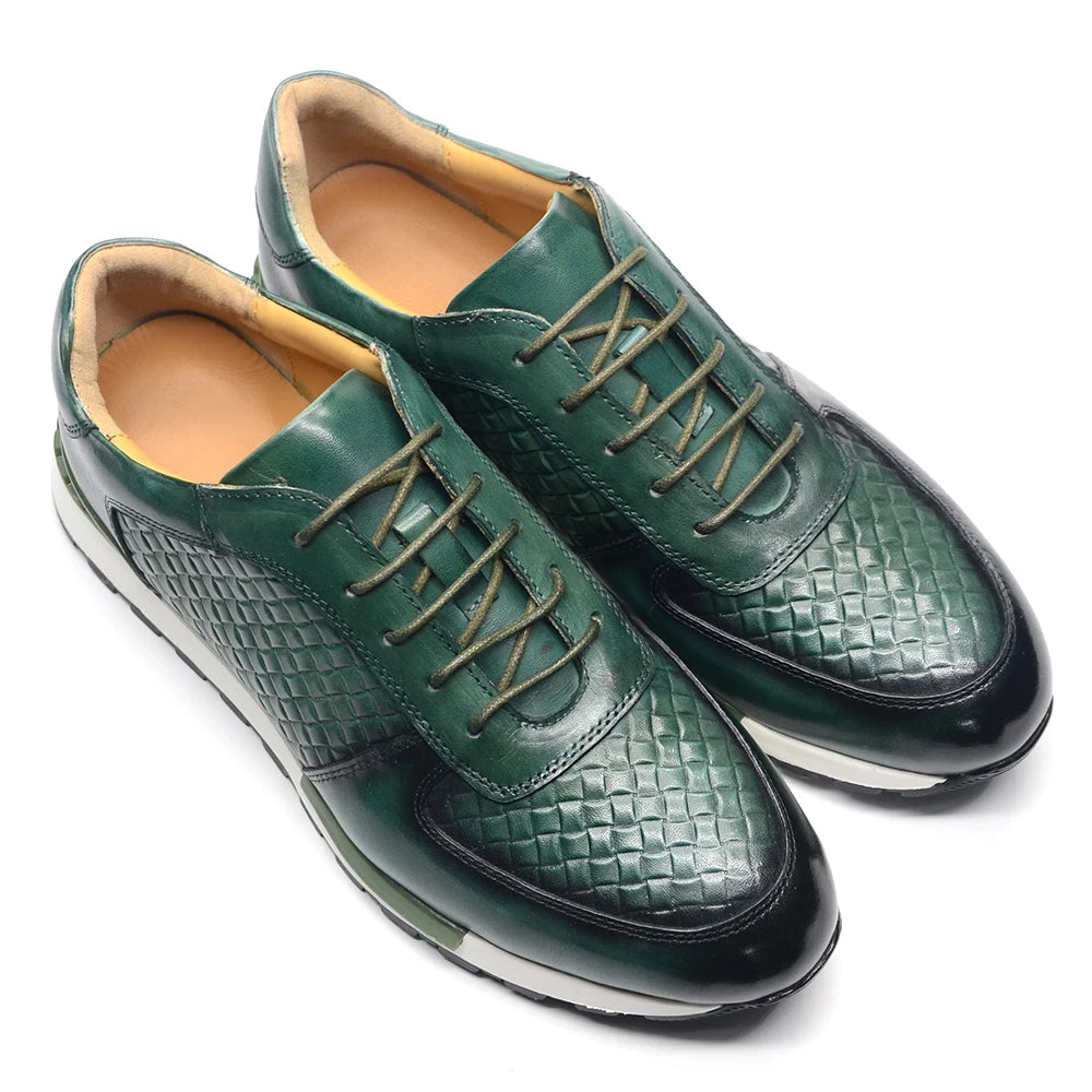Stylish and High - Quality Genuine Leather Shoes with Woven Pattern Design