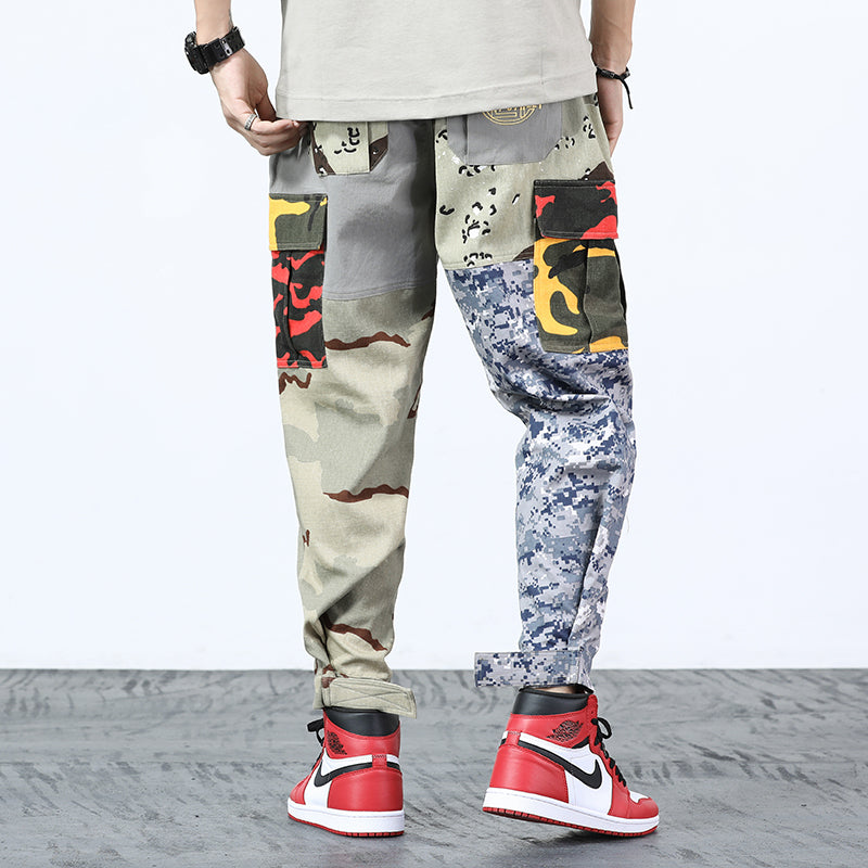 Men's Tactical Cargo Pants with Mix Camouflage Pattern Patchwork