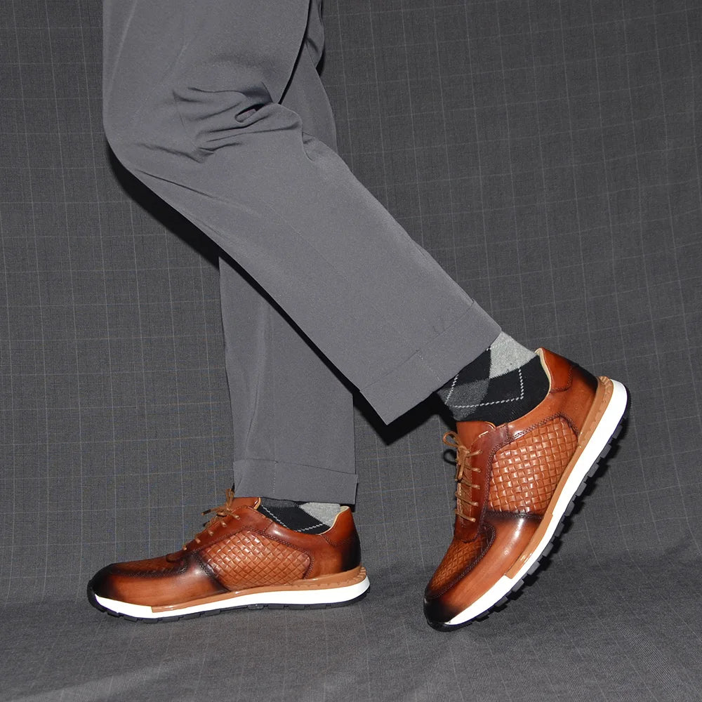 Stylish and High - Quality Genuine Leather Shoes with Woven Pattern Design