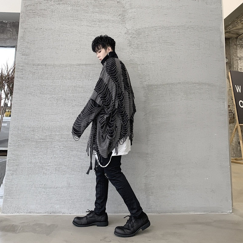 Men's Oversize Double - Layered Hollow - Out Casual Streetwear Loose Pullover