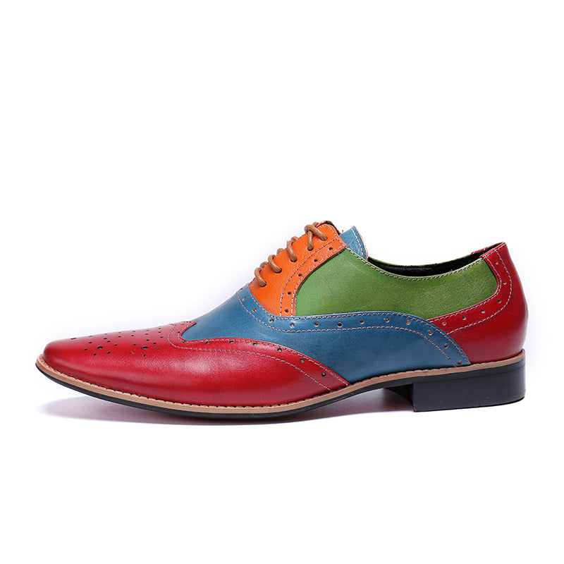 Stylish Men's Mixed Multi - Colored Perforated Oxford Wingtip Dress Shoes