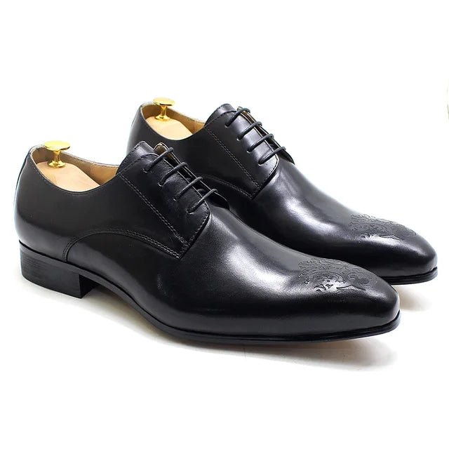 Authentic Leather Pointed-Toe Lace-Up Oxford Style Men's Dress Shoes