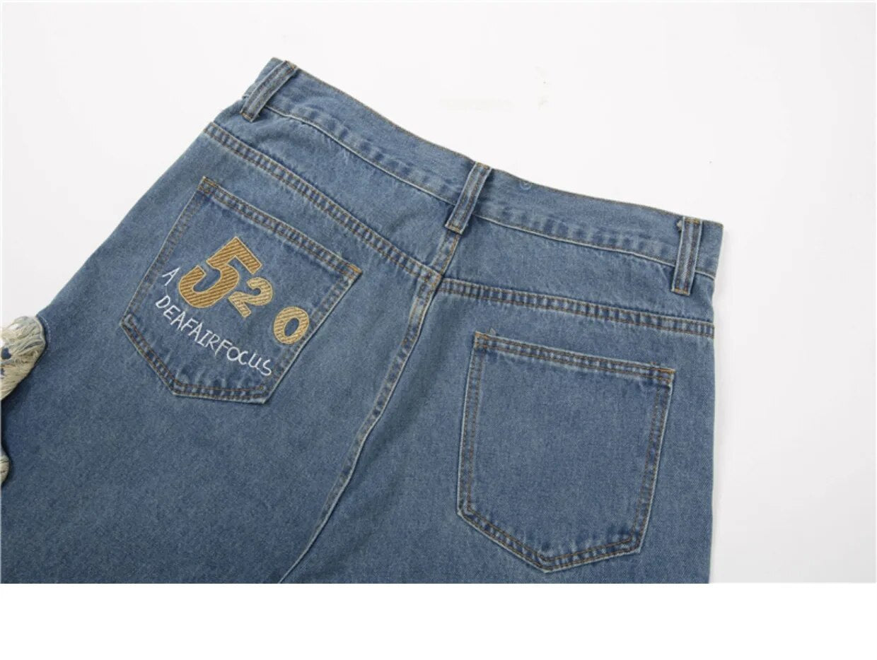 Stylish Embroidered Patchwork Low - Rise Ripped Denim Shorts