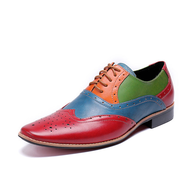 Stylish Men's Mixed Multi - Colored Perforated Oxford Wingtip Dress Shoes
