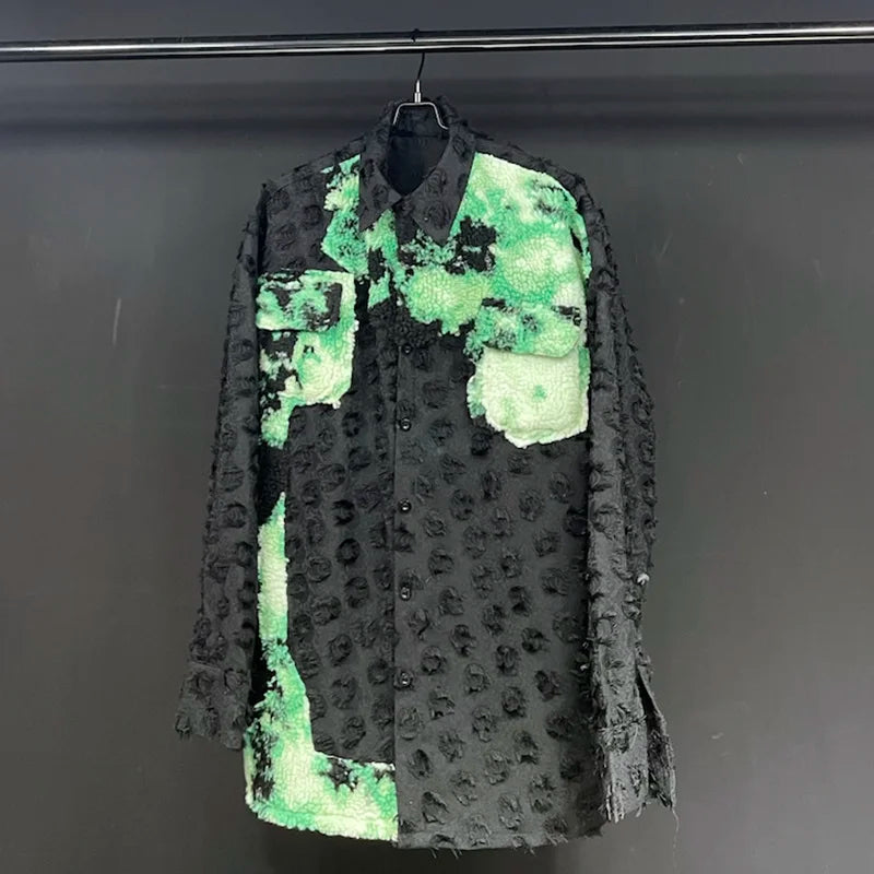 Stylish Green Fringe Patchwork Single - Breasted Cotton - Polyester Shirt