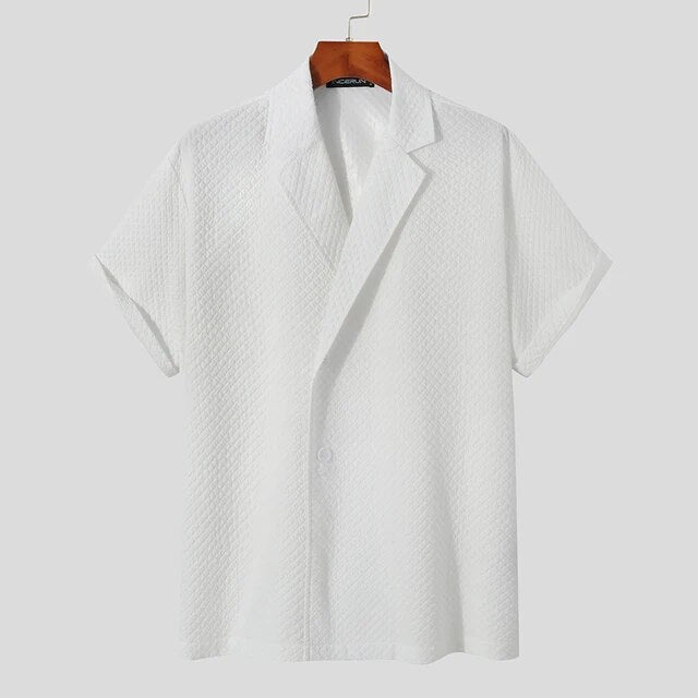 Stylish Subtle Geometric Patterned Single - Breasted Notch Lapel Casual Shirt