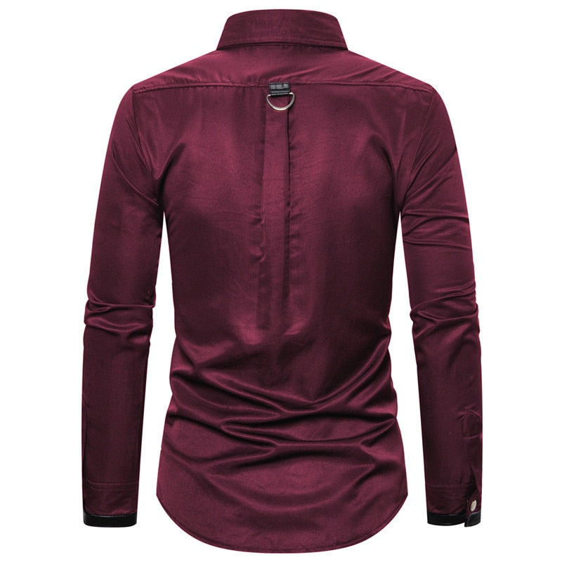 Men's Gothic Style Long Sleeve Slim Fit Cotton-Polyester Shirt with Rock Buckle Buttons