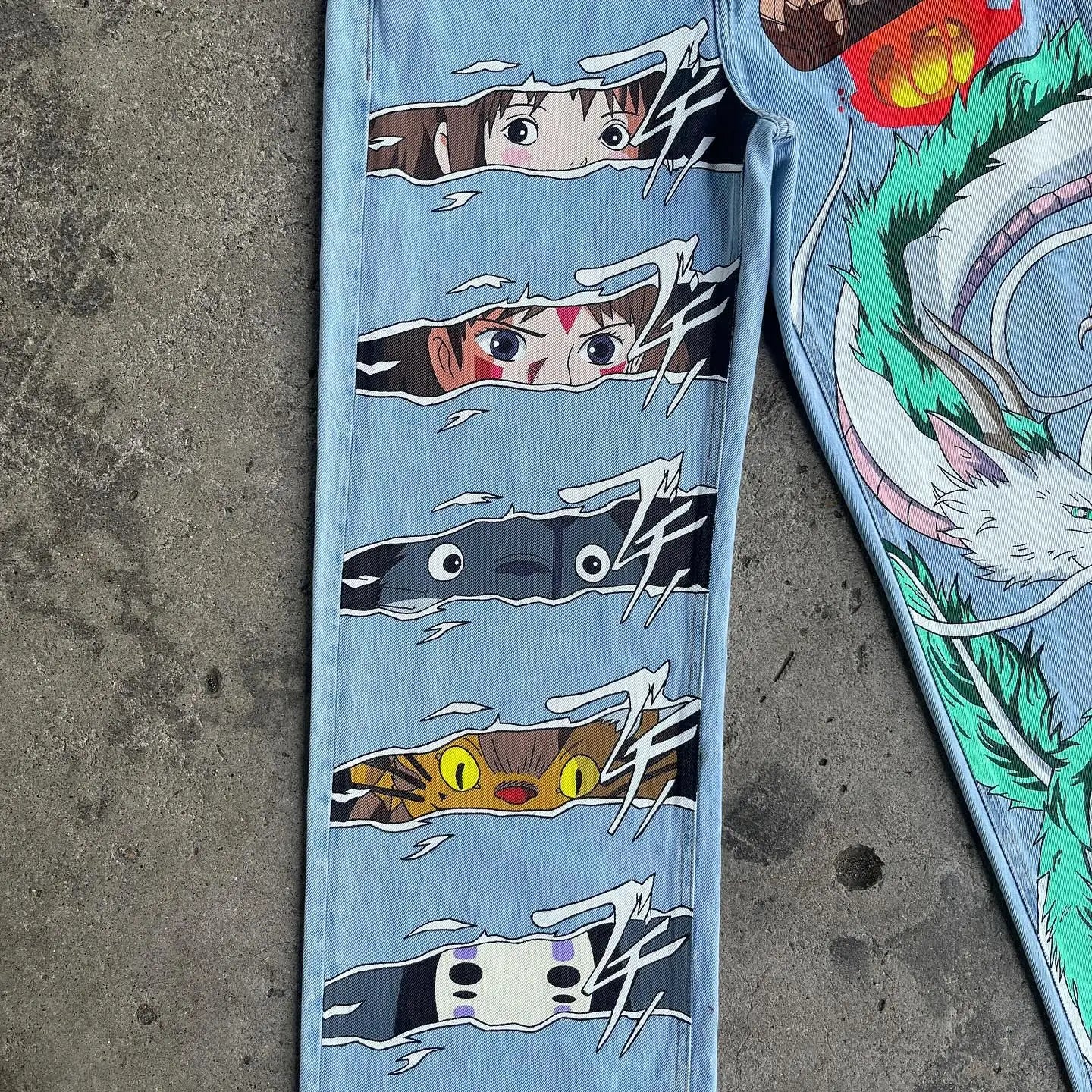 Stylish Harajuku Anime-Inspired Graphic Printed Denim Jeans for Fashionable Wear