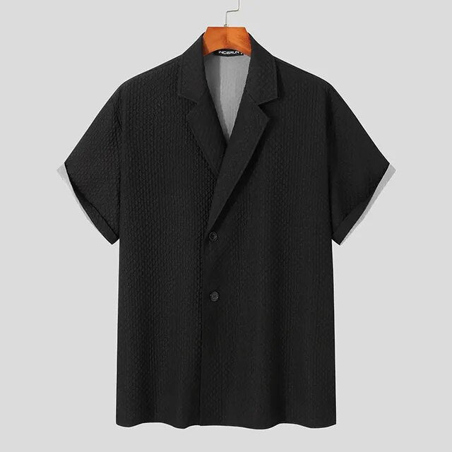 Stylish Subtle Geometric Patterned Single - Breasted Notch Lapel Casual Shirt